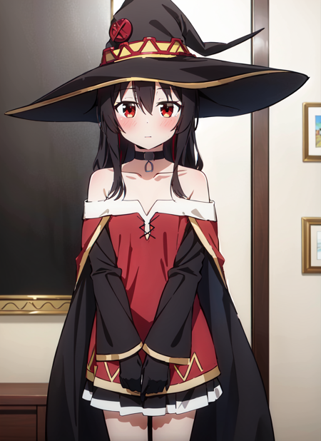 3978523008-1542915732-bocchi style, megumin, 1girl, bare shoulders, black cape, black gloves, black hair, blush, cape, choker, collarbone, dress, hair.png